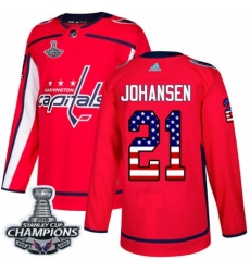 Youth Adidas Washington Capitals #21 Lucas Johansen Authentic Red USA Flag Fashion 2018 Stanley Cup Final Champions NHL Jersey