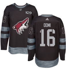 Men's Adidas Arizona Coyotes #16 Max Domi Premier Black 1917-2017 100th Anniversary NHL Jersey