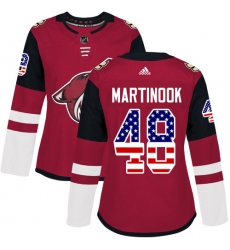 Women's Adidas Arizona Coyotes #48 Jordan Martinook Authentic Red USA Flag Fashion NHL Jersey