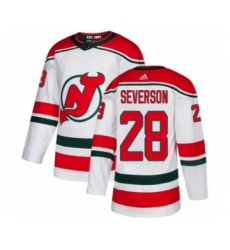 Men's Adidas New Jersey Devils #28 Damon Severson Authentic White Alternate NHL Jersey