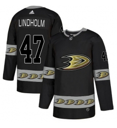 Men's Adidas Anaheim Ducks #47 Hampus Lindholm Premier Black Team Logo Fashion NHL Jersey