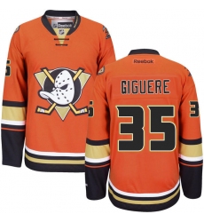 Men's Reebok Anaheim Ducks #35 Jean-Sebastien Giguere Premier Orange Third NHL Jersey