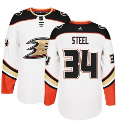 Men's Adidas Anaheim Ducks #34 Sam Steel Authentic White Away NHL Jersey