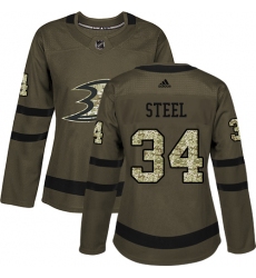 Women's Adidas Anaheim Ducks #34 Sam Steel Authentic Green Salute to Service NHL Jersey