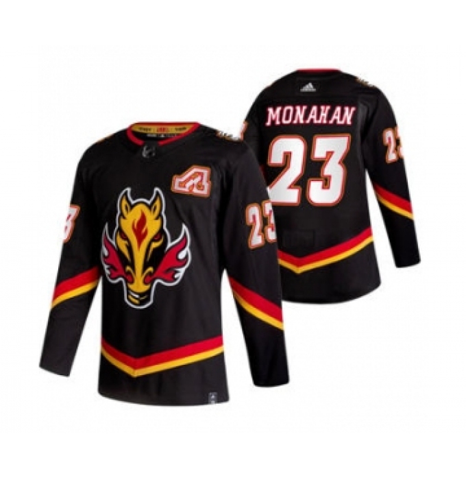 Men's Calgary Flames #23 Sean Monahan Black 2020-21 Reverse Retro Alternate Hockey Jersey