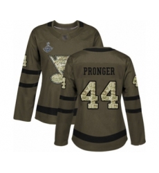 Women's St. Louis Blues #44 Chris Pronger Authentic Green Salute to Service 2019 Stanley Cup Champions Hockey Jersey