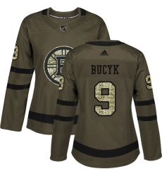 Women's Adidas Boston Bruins #9 Johnny Bucyk Authentic Green Salute to Service NHL Jersey