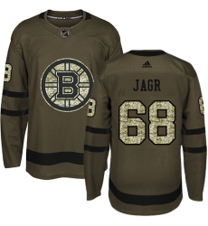 Men's Adidas Boston Bruins #68 Jaromir Jagr Authentic Green Salute to Service NHL Jersey