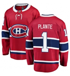 Men's Montreal Canadiens #1 Jacques Plante Authentic Red Home Fanatics Branded Breakaway NHL Jersey