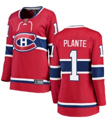 Women's Montreal Canadiens #1 Jacques Plante Authentic Red Home Fanatics Branded Breakaway NHL Jersey