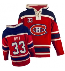 Men's Old Time Hockey Montreal Canadiens #33 Patrick Roy Premier Red Sawyer Hooded Sweatshirt NHL Jersey