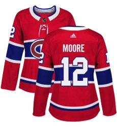 Women's Adidas Montreal Canadiens #12 Dickie Moore Authentic Red Home NHL Jersey