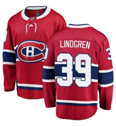 Men's Montreal Canadiens #39 Charlie Lindgren Authentic Red Home Fanatics Branded Breakaway NHL Jersey