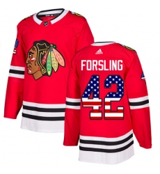 Youth Adidas Chicago Blackhawks #42 Gustav Forsling Authentic Red USA Flag Fashion NHL Jersey