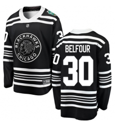 Youth Chicago Blackhawks #30 ED Belfour Black 2019 Winter Classic Fanatics Branded Breakaway NHL Jersey