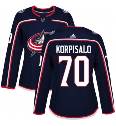 Women's Adidas Columbus Blue Jackets #70 Joonas Korpisalo Premier Navy Blue Home NHL Jersey