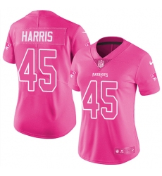 Women's Nike New England Patriots #45 David Harris Limited Pink Rush Fashion NFL Jersey