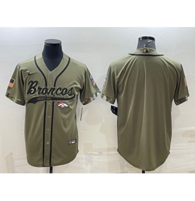 Men's Denver Broncos Blank Olive Salute to Service Cool Base Stitched Baseball Jersey