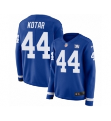 Women's Nike New York Giants #44 Doug Kotar Limited Royal Blue Therma Long Sleeve NFL Jersey