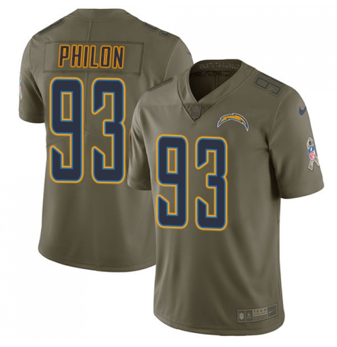 Youth Nike Los Angeles Chargers #93 Darius Philon Limited Olive 2017 Salute to Service NFL Jersey