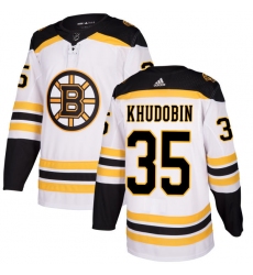 Men's Adidas Boston Bruins #35 Anton Khudobin Authentic White Away NHL Jersey