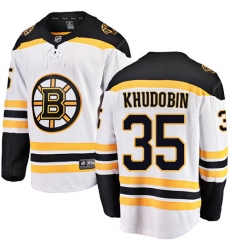 Youth Boston Bruins #35 Anton Khudobin Authentic White Away Fanatics Branded Breakaway NHL Jersey