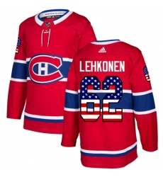 Men's Adidas Montreal Canadiens #62 Artturi Lehkonen Authentic Red USA Flag Fashion NHL Jersey