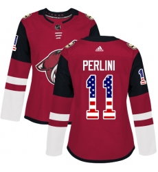 Women's Adidas Arizona Coyotes #11 Brendan Perlini Authentic Red USA Flag Fashion NHL Jersey