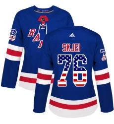 Women's Adidas New York Rangers #76 Brady Skjei Authentic Royal Blue USA Flag Fashion NHL Jersey