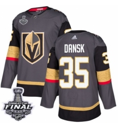 Men's Adidas Vegas Golden Knights #35 Oscar Dansk Premier Gray Home 2018 Stanley Cup Final NHL Jersey