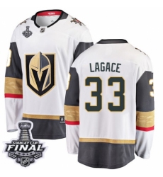 Men's Vegas Golden Knights #33 Maxime Lagace Authentic White Away Fanatics Branded Breakaway 2018 Stanley Cup Final NHL Jersey