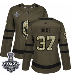 Women's Adidas Vegas Golden Knights #37 Reid Duke Authentic Green Salute to Service 2018 Stanley Cup Final NHL Jersey