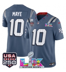 Men's New England Patriots #10 Drake Maye Storm Blue 2025 F.U.S.E. 1-Star C And Super Bowl LX & USA 250“Rivalries” Vapor Limited Football Stitched Jersey