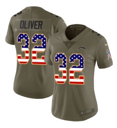 Women's Nike Los Angeles Chargers #32 Branden Oliver Limited Olive/USA Flag 2017 Salute to Service NFL Jersey