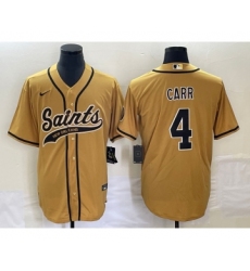 Men's New Orleans Saints #4 Derek Carr Gold Cool Base Stitched Baseball Jersey