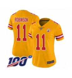 Women's Kansas City Chiefs #11 Demarcus Robinson Limited Gold Inverted Legend 100th Season Football Jersey