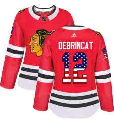 Women's Adidas Chicago Blackhawks #12 Alex DeBrincat Authentic Red USA Flag Fashion NHL Jersey
