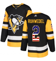 Men's Adidas Pittsburgh Penguins #2 Chad Ruhwedel Authentic Black USA Flag Fashion NHL Jersey