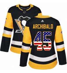 Women's Adidas Pittsburgh Penguins #45 Josh Archibald Authentic Black USA Flag Fashion NHL Jersey