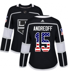 Women's Adidas Los Angeles Kings #15 Andy Andreoff Authentic Black USA Flag Fashion NHL Jersey