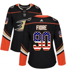 Women's Adidas Anaheim Ducks #90 Giovanni Fiore Authentic Black USA Flag Fashion NHL Jersey
