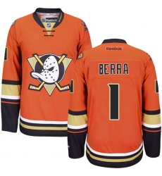 Women's Reebok Anaheim Ducks #1 Reto Berra Premier Orange Third NHL Jersey