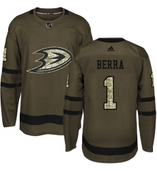 Youth Adidas Anaheim Ducks #1 Reto Berra Premier Green Salute to Service NHL Jersey