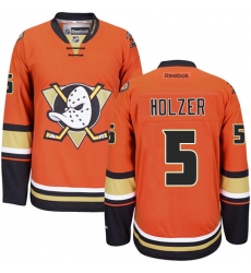 Men's Reebok Anaheim Ducks #5 Korbinian Holzer Premier Orange Third NHL Jersey