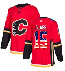 Men's Adidas Calgary Flames #15 Tanner Glass Authentic Red USA Flag Fashion NHL Jersey