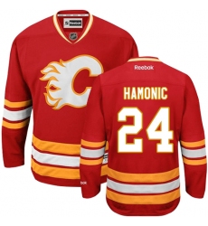 Women's Reebok Calgary Flames #24 Travis Hamonic Authentic Red Third NHL Jersey