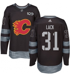 Men's Adidas Calgary Flames #31 Eddie Lack Authentic Black 1917-2017 100th Anniversary NHL Jersey