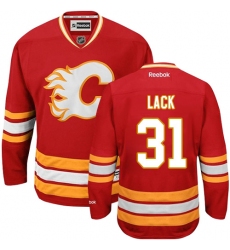 Men's Reebok Calgary Flames #31 Eddie Lack Authentic Red Third NHL Jersey