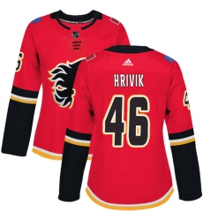 Women's Adidas Calgary Flames #46 Marek Hrivik Authentic Red Home NHL Jersey
