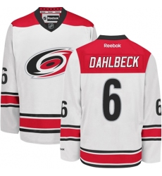 Men's Reebok Carolina Hurricanes #6 Klas Dahlbeck Authentic White Away NHL Jersey
